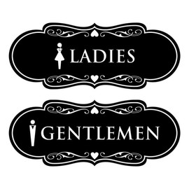 Designer Ladies and Gentlemen Figurines Restroom Signs, Set of 2 (Black) - Large 2 Pack
