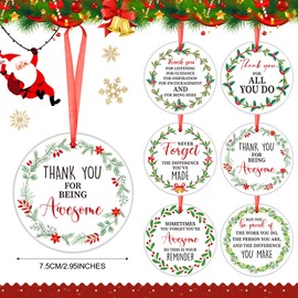 Barydat 12 Pcs Christmas Thank You Gifts for Coworkers Christmas Ornament Gift Coworkers Inspirational Ornaments for Christmas Tree Decorations Thanksgiving Employee Appreciation Team Gifts (Ceramic)