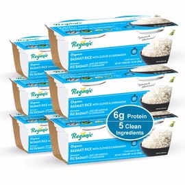 Reganic Organic Basmati Rice with Cloves & Cardamom, USDA Organic, 6g Protein, Aromatic & Fluffy, 100% Recyclable Microwave Cup Ready in 1 Minute, Gluten-Free Non-GMO, 8.8 oz (2×125g), Pack of 6