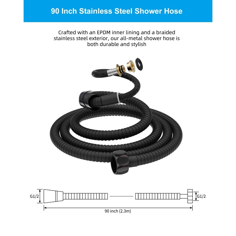HIbbent 90'' All Metal Shower Hose, Extra Long Stainless Steel