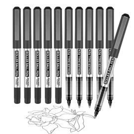 Rollerball Pens, 10 Pcs Black Gel Pens 0.7mm Fine Point Liquid Ink Quick Dry Ballpoint Pen for Writing, Journaling, Home Office, School, Stationery