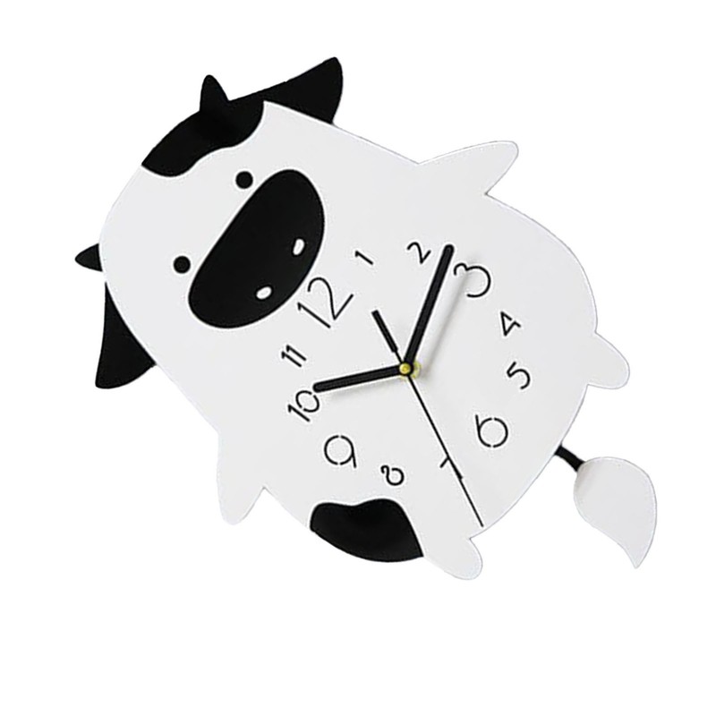 Acrylic Wall Clock Cartoon Cow Shape Silent Movement Decorative Swinging