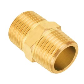 FloFlex 2 Pcs Brass Hex Nipple, 1/4" Male NPT x 1/4" Male NPT Straight Fitting for Air, Fuel, Oil, Water Pipe Connection
