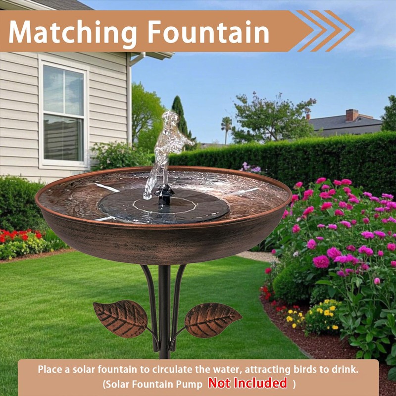 OUISJYER Metal Bird Bath for Outdoors, 12" Dia Bowl with