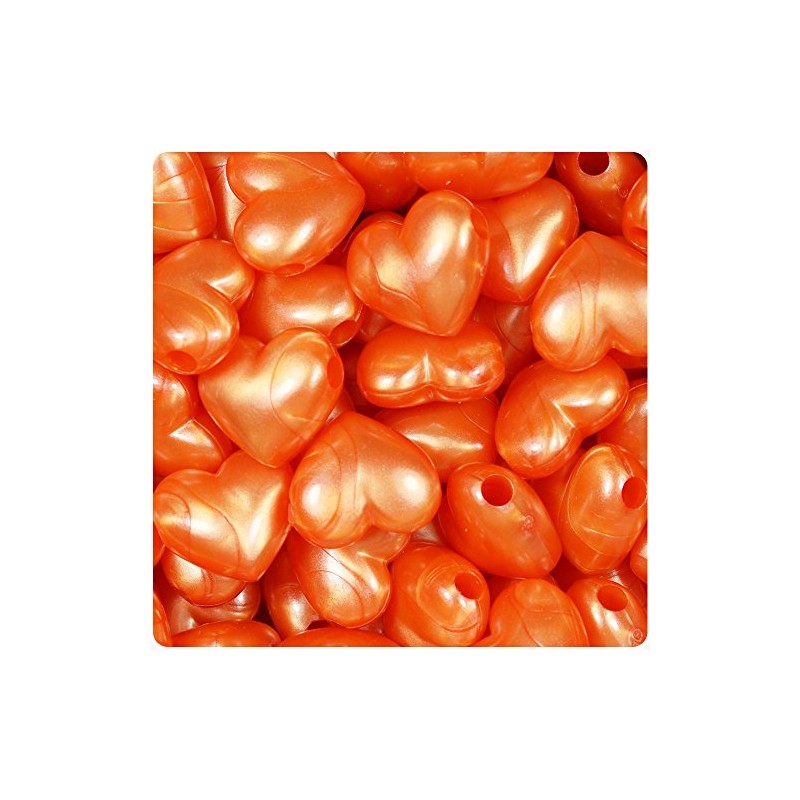 BeadTin Orange Pearl 18mm Heart Shaped Plastic Pony Beads (24pcs)