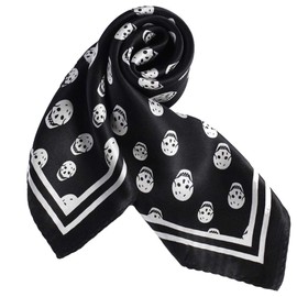 ANDANTINO 100% Small Square Pure Mulberry Silk Scarf -21'' x 21''- Breathable Lightweight Neckerchief -Digital Printed Headscarf (Black&White Skulls)
