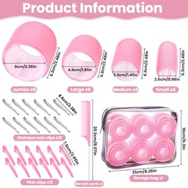 JOLCEEY 50pcs Hair Rollers with Clips, Jumbo Large Medium Small Rollers for Hair Volume Big Hair Curlers Rollers for Long Medium Short Hair DIY Hairdressing (Pink)