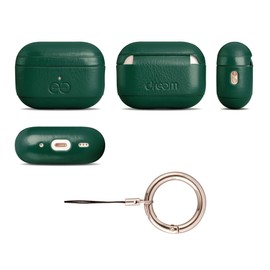 Dreem Om Case Cover with Keychain Clip Compatible with AirPods Pro 2, Protective One-Piece Hard Shell, Luxury Vegan Leather AirPod Pro Case with Separate Clip [Green]