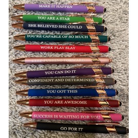 Inspirational Touch Screen Pens, 12-Pack, Rose Gold Accents, Motivational Quotes, Black Ink, 1mm