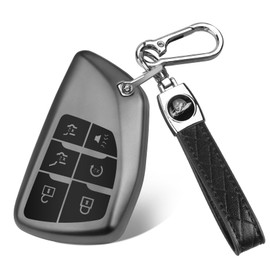QBUC for Chevy Key Fob Cover, Key Case Fit for Chevy Silverado GMC Sierra 1500/2500/3500HD Equinox RS and Buick Envision 2021-2025(6Button, Metallic Silver Grey)