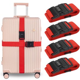 4-Pack Luggage Straps with Quick-Release Buckles - Heavy Duty Adjustable Suitcase Belt, 79" Extra Long Bright Travel Straps for Airplane Luggage (Red)