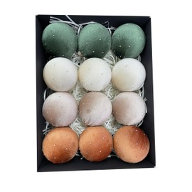 Christmas Tree Ornaments Set Velvet Balls, 12pcs Shatterproof Christmas Bulbs Ornaments for Xmas Tree Decorative Hanging, Vintage Flocked Decoration, 78mm, 3.1in, Multicolor Green Brown Neutral