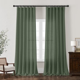 Olive Green Linen Curtains 107 Inches Long for Living Room 2 Panels Set Light Filtering Semi Sheer Curtains Luxury Rod Pocket Hook Belt Privacy Boho Farmhouse Linen Drapes for Bedroom 107 Inch Length