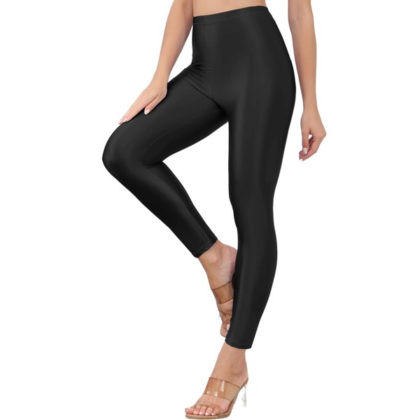 Sghenr Womens Shiny High Waisted Neon Smooth Pants Disco Party