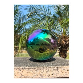 Gazing Ball for Garden Decor - 8-Inch Hollow Metal Sphere for Outdoor & Indoor Use, Patio, Yard, Flower Bed Accent Piece (Rainbow)