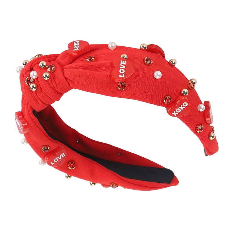 Rhinestone Embellished Knotted Headband Heart Decoration Knotted Jeweled Headband for