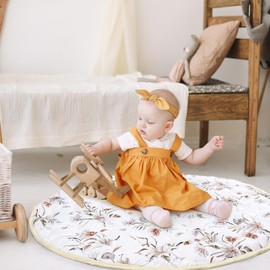 CARUILI Round Baby Play Mat for Floor, Soft Nursery Rug Girl, Anti Slip Kids Activity Tent Tummy Time Crawling Playmat Padded, White Floral (40" X 40")