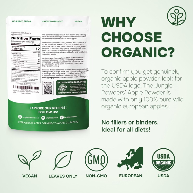 Jungle Powders Organic Apple Powder 5 Ounce Bag Apple Extract