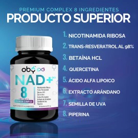 Nad Resveratrol Premium 8 Ingredientes  Nr Nicotinamida Ribosa, Resveratrol, Acido Alfa Lipoico, Betaina, Quercetina, Antioxidante  Vitaminas Mujer...