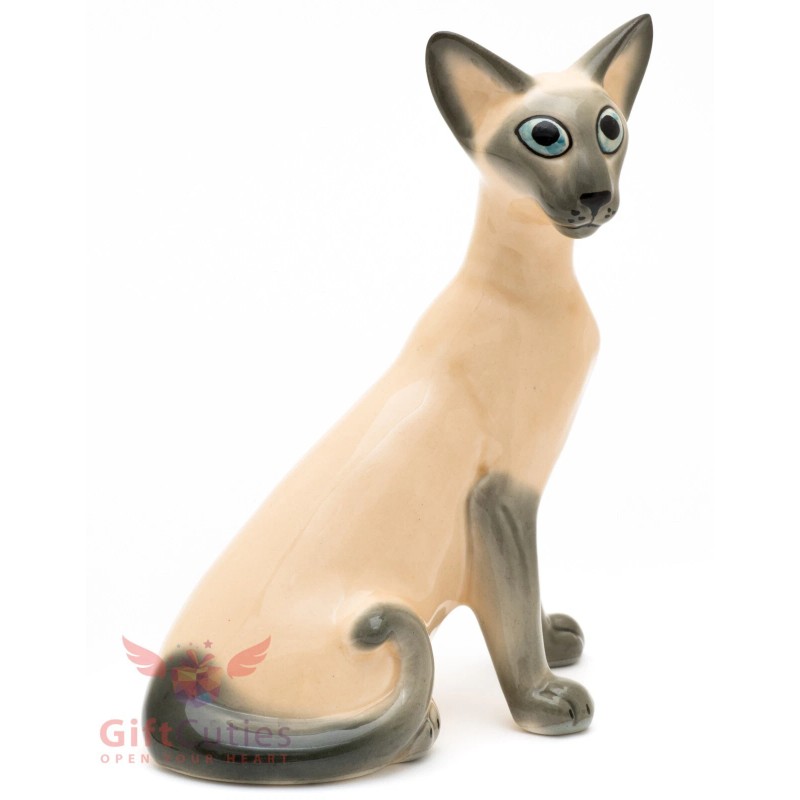 handmade Handcrafted porcelain figurine of the Siamese Cat Kitty Kitten