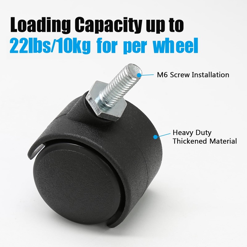 suiwotin 4pcs 1 Inch Swivel Caster Wheels, M6 Threaded Stem