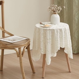 Lace Tablecloth, White Tablecloths in Vintage Style, Vintage Flowers Embroidery Lace Tablecloth, Round Polyester Cotton Tablecloth for Dining Room Table, Birthday Parties, Wedding (Beige, 100 x 100 cm