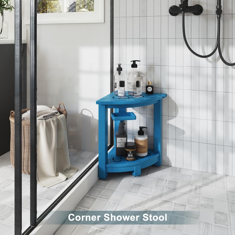 nalone Corner Shower Stool, HDPE Shower Bench for Inside Shower,