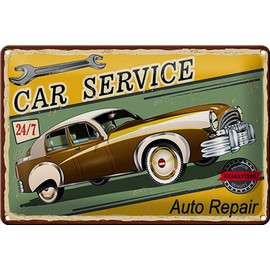 Ontrada Tin Sign 20 x 30 cm Curved Car Service 24/7 Car Repair Decorative Gift Sign