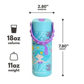 Elemental Insulated Kids Water Bottle, Stainless Steel Water Bottle with Straw Lid & Pop-It Handle, Leak-Proof Water Bottles for School, Boys or Girls, Travelling and Sports, 18oz - Mermaid