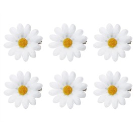 Daisy Hair Clip Penta Angel 6Pcs Small Fabric Sun Flower Hair Alligator Clip Wedding Bride Hair Barrette Pin Accessory for Women Girls Summer Beach Party (White-6p)