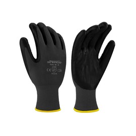 12 Pares - Guante Nylon con Nitrilo Negro Solido Talla Mediana