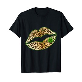Womens Green Lips Irish Leopard Shamrock St Patricks Day T-Shirt