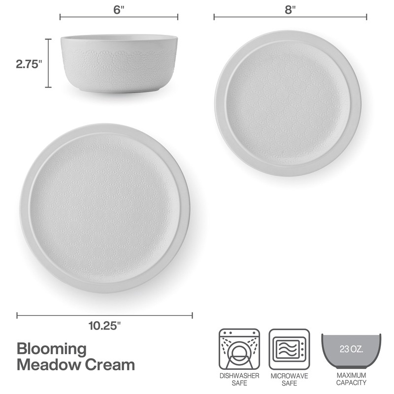 Pfaltzgraff Blooming Meadow 12 Piece Plates Bowls Dinnerware Set, Service