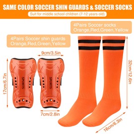 Soccer Shin Guards for Kids Youth, Shin Pads and Long Soccer Socks for 7-12 Years Old Boys Boys Girls Toddler Children Teenagers for Football Games(Size:4 Pairs Shin Guards & Socks)