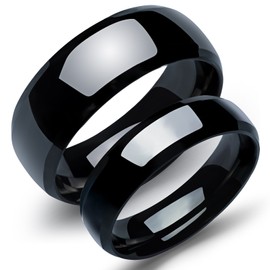 Felicelia His and Hers Matching Rings for Couples Stainless Steel Pure Black Blue Wedding Bands Sets for Him and Her (Black, Men 10 &Women 8)