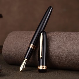 Hongdian 1841 Fountain Pen Extra Fine Nib Black Resin Classic Writing Instrument with Metal Case