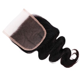 Prettyshop 100% Real Hair Extensions, Lace Closure, Hair Thickening, 40 cm, Wavy, Natural Black, HEC5-1