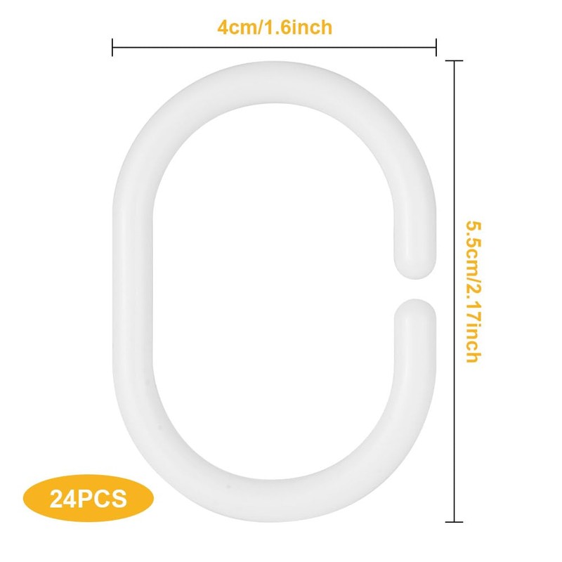 Alaoo 24 Pack Curtain Hooks, Plastic C-Shaped Shower Curtain Hooks,