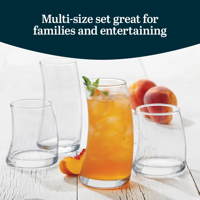 Libbey Swerve Drinking Glasses Set of 16, Chip-Resistant Tumbler and