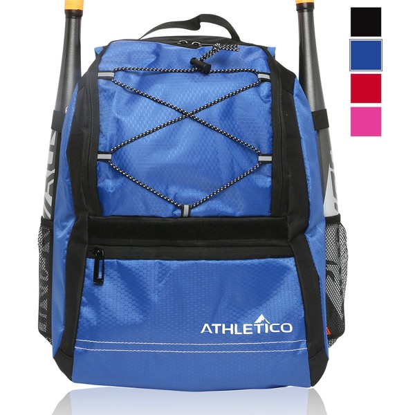 Athletico Youth Baseball Bag - Bat Backpack for Baseball, T-Ball & Softball Equipment & Gear | Holds Bat, Helmet, Glove | Fence Hook (Blue)
