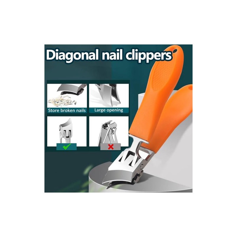 2PCS Anti-Splash Slanted Nail Clipper Set for Thick Nails