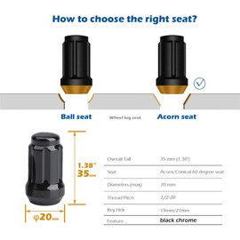 Dynofit - Tuercas de rueda de 1/2 x 20 pulgadas, 4 tuercas cromadas negras de 1/2 a 20 con 1 llave, asiento cónico/cónico de 60 grados, 6 tuercas estriadas de 3.5 cm de alto, hexagonal de 3/4 pulgadas para 5 llantas afinadoras de remolque