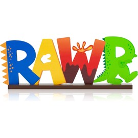BeYumi RAWR Sign Wooden Table Decor Dinosaur Theme Wooden Centerpiece Decorations, Little Dino Wood Table Topper for Kids Boys Birthday Party Decoration Baby Shower Nursery Room Ornaments Decor
