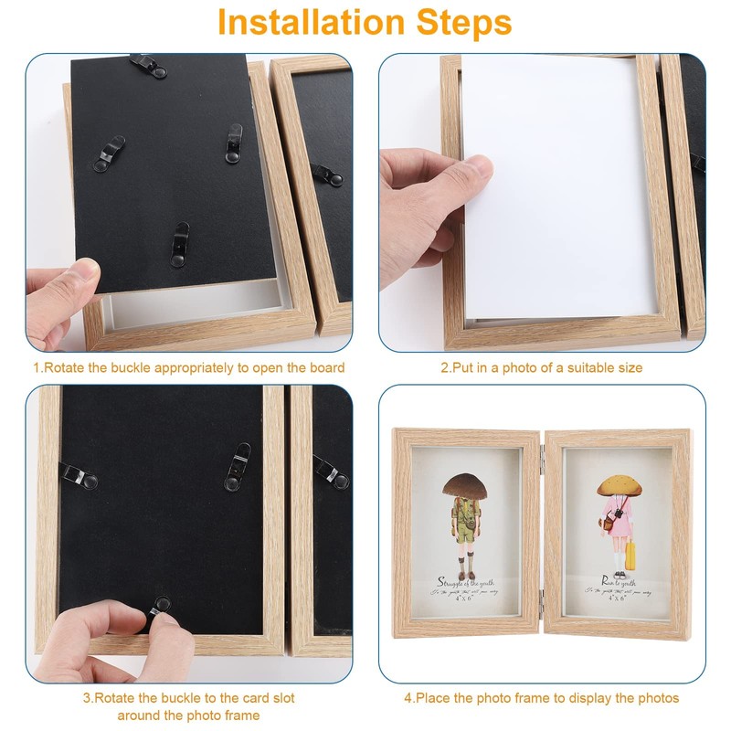 Czemo Wooden Picture Frame for 2 Photos Foldable Picture Frame
