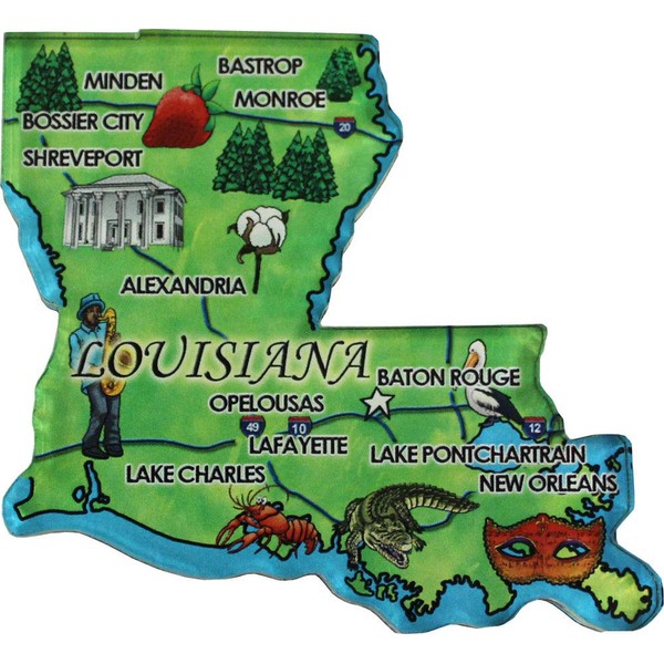 Flagline Louisiana - Acrylic State Map Refrigerator Magnet