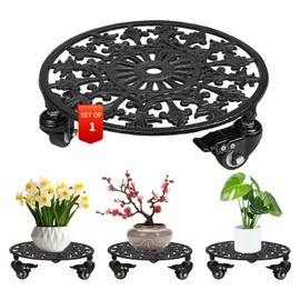 GARGENTOL Rolling Plant Stand with Wheels, 1 Pack Heavy Duty Metal Plant Caddy 11 Inch Wrought Iron Plant Dolly Outdoor Round Plant Rollers Stand for Large Potted Plants and Flower Pot, Black