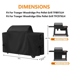 Letsteel Grill Cover for Traeger Woodridge Pro/Elite, 600D Waterproof Cover for BAC775 Traeger Woodridge Grill, Pellet Smoker Grill Covers Accessory, 68" L x 28" W x 46" H