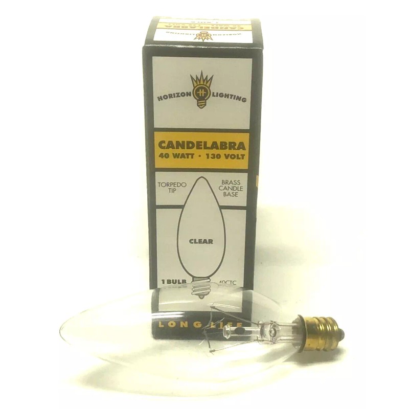 HORIZON 40WATT TORPEDO BULB, CANDELABRA BASE, CLEAR. LONG LIFE, CASE