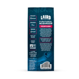 Laird Superfood Peruvian Medium Roast Coffee with Functional Mushrooms, Certified Organic Peruvian Ground Coffee Beans, Gluten-Free, Dairy-Free, Non-GMO, Paleo, Keto Friendly, 12 oz. Bag