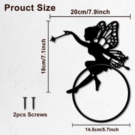 MAYJOYDIY Fairy Metal Towel Ring Elf Wings Towel Holder for Wall Fantasy Fairy Wand Towel Ring Black Plant Towel Rack Wall Mounted for Bathroom Kitchen Towel Hanger Home Decors Gift